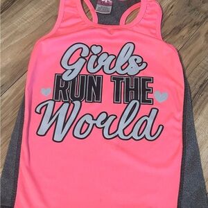 Girls Run The World‎ Racerback Tank Top Size 10/12 L Pink Gray Sleeveless